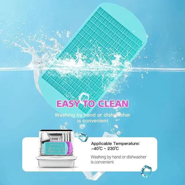 Alt view image 5 of 7 - Mini Ice Cube Trays Set of 2-160 Small Ice Cubes Silicone Mold for Whiskey, Cocktails, Water Bottles - BPA Free Flexible & Stackable Ice Maker (Cyan&Purple)