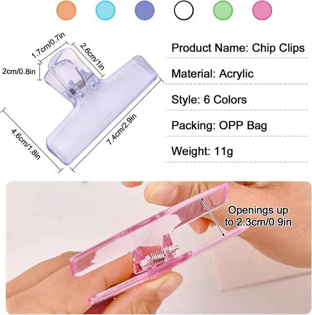 Alt view image 2 of 7 - 6 Pack Cute Chip Clips, Acrylic Clear Seal Clips for Food Storage | 6-Color Transparent Sealing Clip, Strong Spring Closure, Suitable for Kitchen Packaging Bags, Snack , Paper Storage