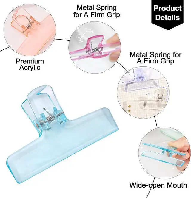 Alt view image 3 of 7 - 6 Pack Cute Chip Clips, Acrylic Clear Seal Clips for Food Storage | 6-Color Transparent Sealing Clip, Strong Spring Closure, Suitable for Kitchen Packaging Bags, Snack , Paper Storage