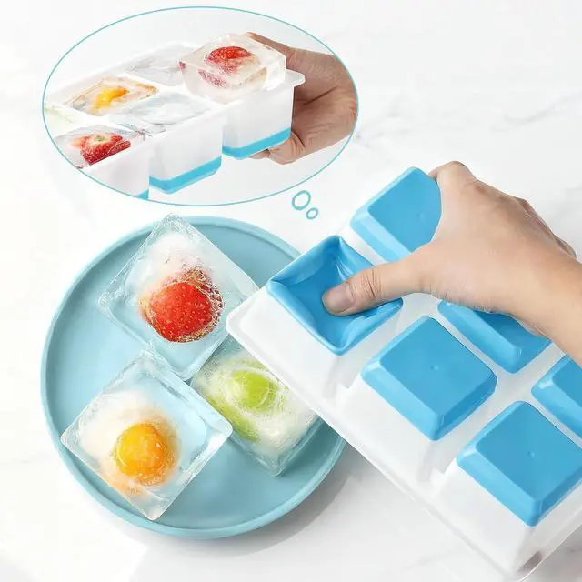 Alt view image 2 of 7 - Silicone Ice Cube Trays with Lids for Freezer, 2 Pack | Large Stackable Ice Trays, BPA & LFGB Safe, Easy Release, Ideal for Cocktails, Soup, Whiskey, Dishwasher Safe