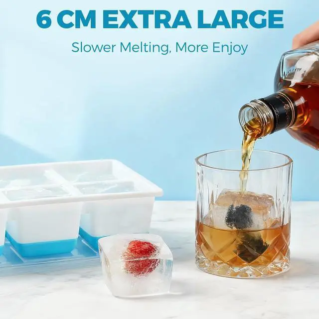 Alt view image 3 of 7 - Silicone Ice Cube Trays with Lids for Freezer, 2 Pack | Large Stackable Ice Trays, BPA & LFGB Safe, Easy Release, Ideal for Cocktails, Soup, Whiskey, Dishwasher Safe