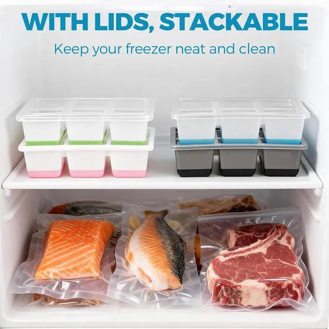 Alt view image 5 of 7 - Silicone Ice Cube Trays with Lids for Freezer, 2 Pack | Large Stackable Ice Trays, BPA & LFGB Safe, Easy Release, Ideal for Cocktails, Soup, Whiskey, Dishwasher Safe