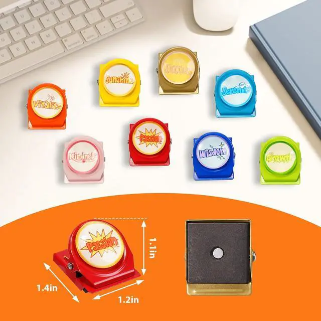 Alt view image 3 of 7 - Inspirational Chip Clips with Strong Magnets, Cute Magnetic Clips for Whiteboards, Lockers and Artwork Displays, Motivational Fridge Magnets for Home Decor and Office (8Pcs Bright Mood Collection)