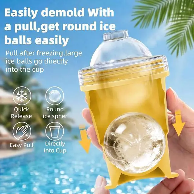 Alt view image 5 of 7 - 2-in-1 Collapsible Silicone Ice Ball Maker Cup, Reusable Portable Large Ice Sphere Mold with Straw & Lid, Easy to Demo, Leakproof Travel Ice Cube Cup for Bourbon,Cocktails,Juice,Tea & Coffee (Yellow)