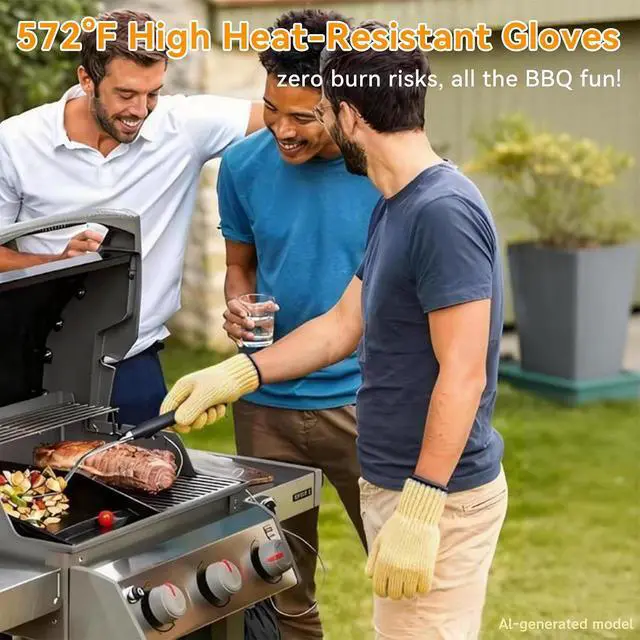 Alt view image 3 of 7 - Heat Resistant Oven Gloves for Cooking, Grilling - Durable Aramid Oven Mitts Gloves with Fingers - Full Hand Protection, Ideal for Baking, Fryer, and BBQ