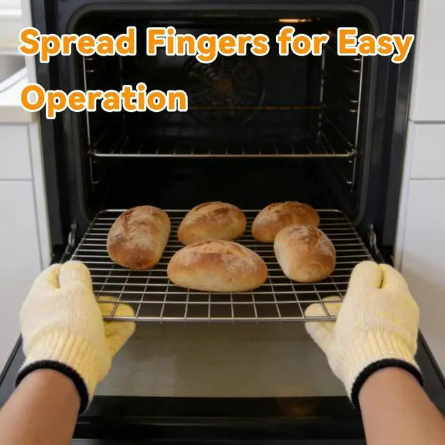 Alt view image 5 of 7 - Heat Resistant Oven Gloves for Cooking, Grilling - Durable Aramid Oven Mitts Gloves with Fingers - Full Hand Protection, Ideal for Baking, Fryer, and BBQ