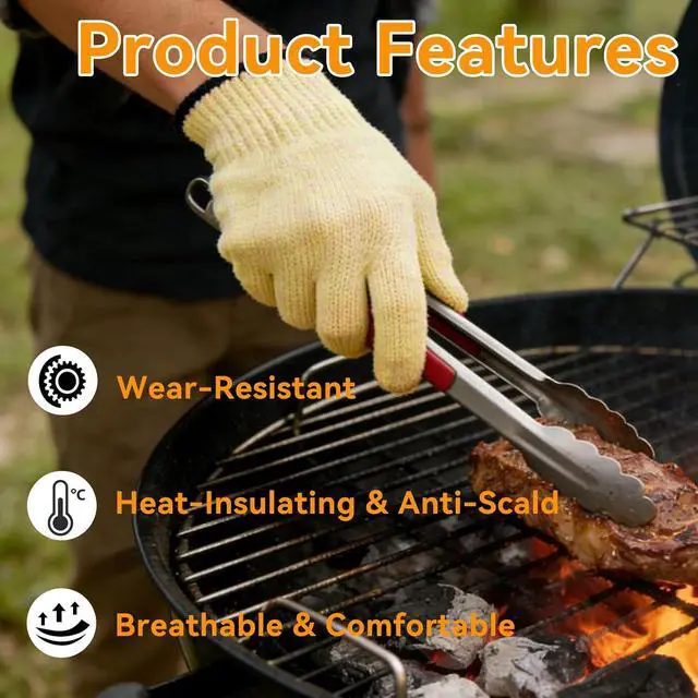 Alt view image 6 of 7 - Heat Resistant Oven Gloves for Cooking, Grilling - Durable Aramid Oven Mitts Gloves with Fingers - Full Hand Protection, Ideal for Baking, Fryer, and BBQ