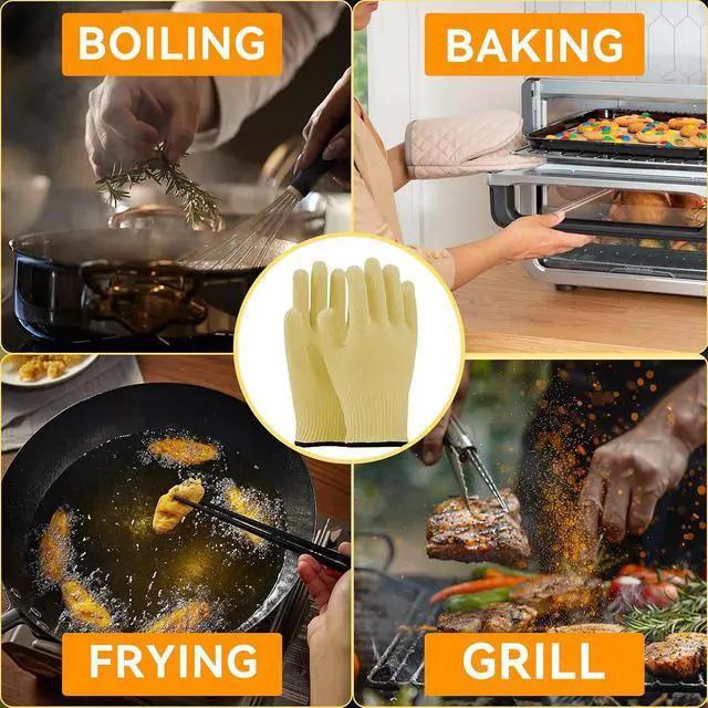 Alt view image 7 of 7 - Heat Resistant Oven Gloves for Cooking, Grilling - Durable Aramid Oven Mitts Gloves with Fingers - Full Hand Protection, Ideal for Baking, Fryer, and BBQ