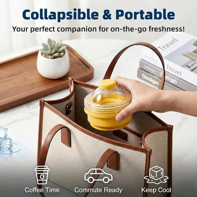 Alt view image 7 of 7 - 2-in-1 Collapsible Silicone Ice Ball Maker Cup, Reusable Portable Large Ice Sphere Mold with Straw & Lid, Easy to Demo, Leakproof Travel Ice Cube Cup for Bourbon,Cocktails,Juice,Tea & Coffee (Yellow)