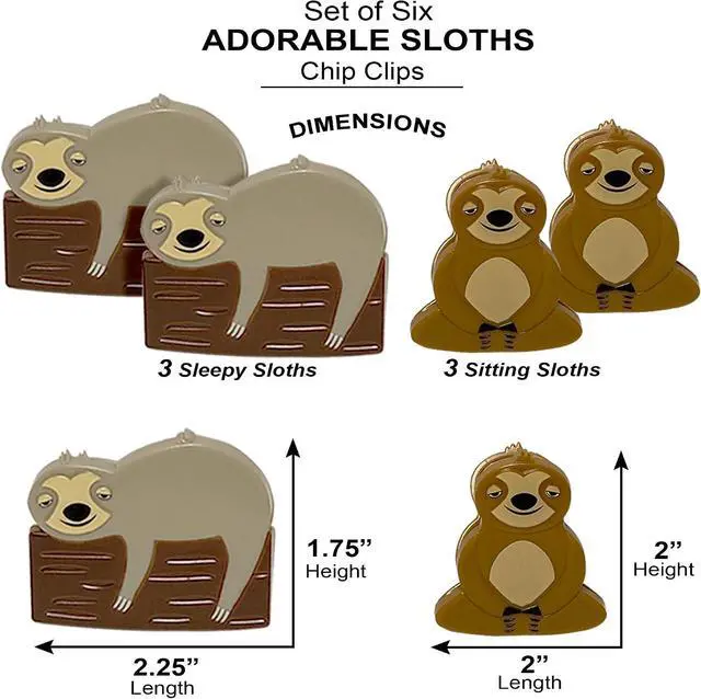 Alt view image 2 of 7 - Sloth Bag Clips, 6 Woodland Sloth Chip Clip Set, Tight Food Saver, Snack Bag Sealer, Chip Clips Bag Clips Food Clips, Air Tight, Cute Sloth Party Supplies, Fun Sloth Stuff, Bag Clips for Food Storage