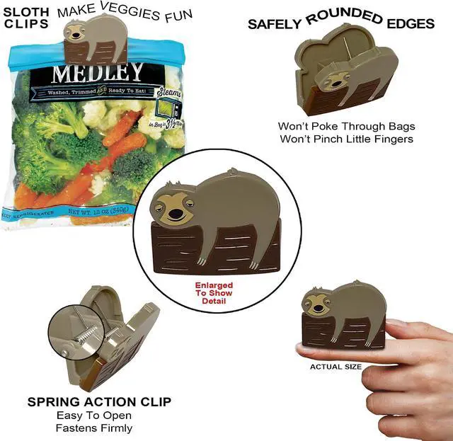 Alt view image 3 of 7 - Sloth Bag Clips, 6 Woodland Sloth Chip Clip Set, Tight Food Saver, Snack Bag Sealer, Chip Clips Bag Clips Food Clips, Air Tight, Cute Sloth Party Supplies, Fun Sloth Stuff, Bag Clips for Food Storage