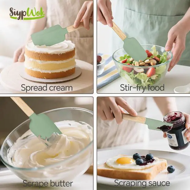 Alt view image 2 of 7 - Silicone Spatula Set, Food Grade Rubber Spatula-4 Piece Nonstick Rubber Spatulas, Spoonula, Jar Scraper for Cooking, Baking, Mixing, Frosting - Heat Resistant Up to 600°F (4 Pcs Spatula Green)