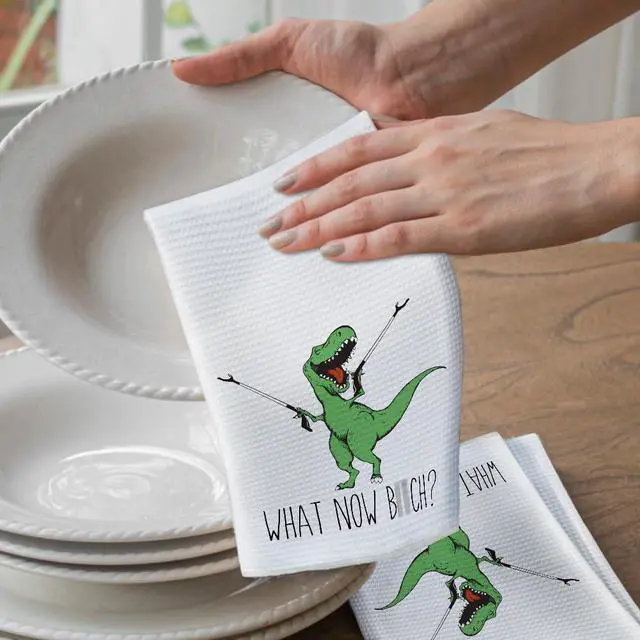 Alt view image 4 of 6 - Funny Joked Themed Kitchen Dishcloth Gifts for Hostess Mom Women Housewarming, Funny Dinosaur Hand Towels for Best Friend Bestie, Sarcastic Adult Kitchen Towels Dish Towel Dishcloth 16x24