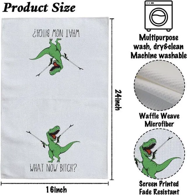 Alt view image 6 of 6 - Funny Joked Themed Kitchen Dishcloth Gifts for Hostess Mom Women Housewarming, Funny Dinosaur Hand Towels for Best Friend Bestie, Sarcastic Adult Kitchen Towels Dish Towel Dishcloth 16x24