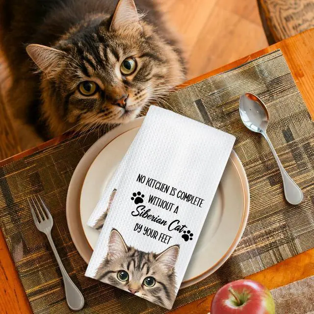 Alt view image 3 of 7 - Chicimln Funny Siberian Cat Kitchen Towels, Siberian Cat Gifts Decorative Hand Towels, Gifts for Cats Lovers Dish Tea Towel Drying Cloth for Kitchen Decor, 16x24 Inch