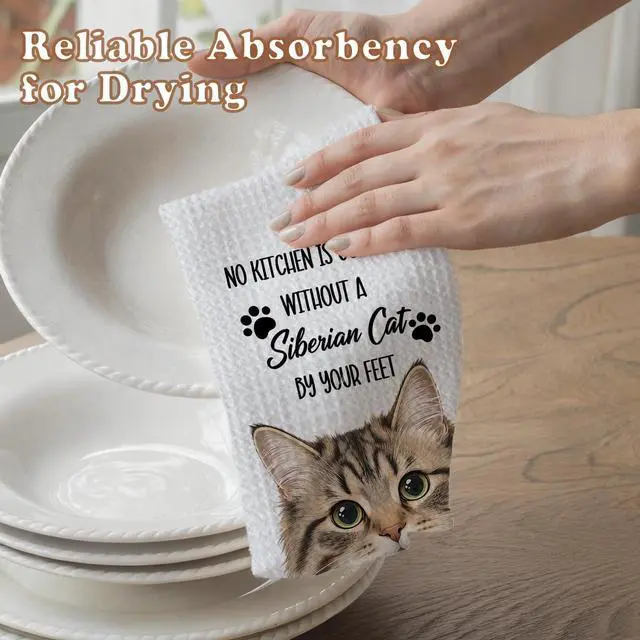 Alt view image 6 of 7 - Chicimln Funny Siberian Cat Kitchen Towels, Siberian Cat Gifts Decorative Hand Towels, Gifts for Cats Lovers Dish Tea Towel Drying Cloth for Kitchen Decor, 16x24 Inch