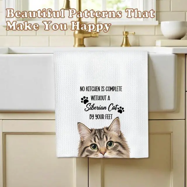 Alt view image 7 of 7 - Chicimln Funny Siberian Cat Kitchen Towels, Siberian Cat Gifts Decorative Hand Towels, Gifts for Cats Lovers Dish Tea Towel Drying Cloth for Kitchen Decor, 16x24 Inch