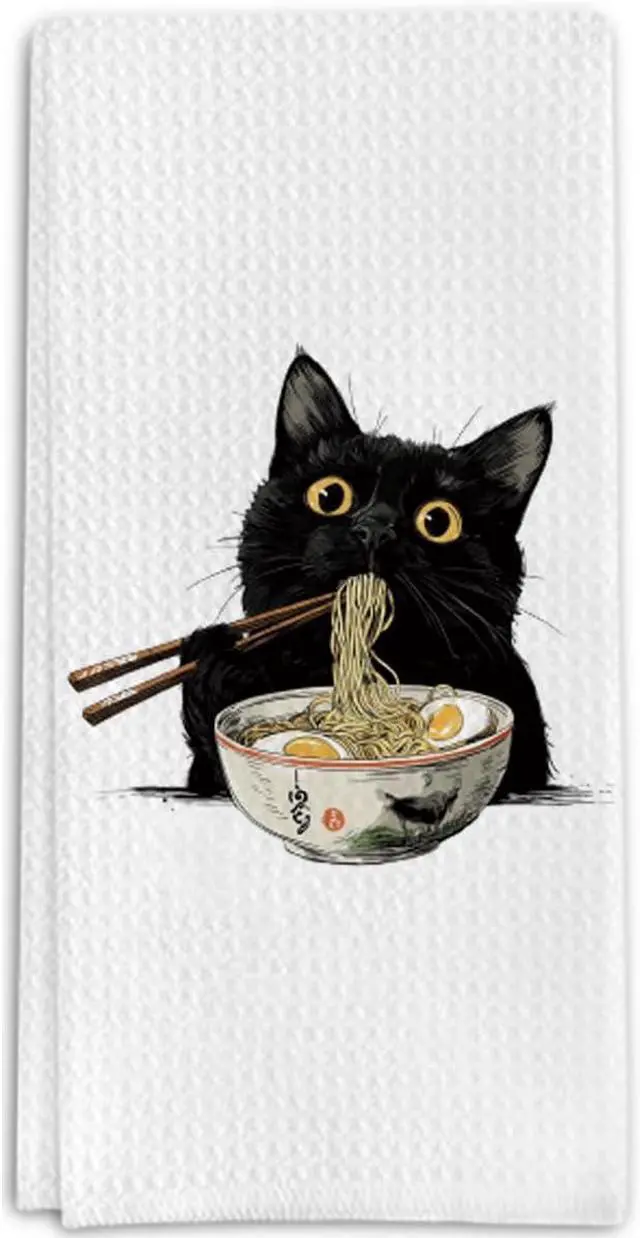 Main image of Japanese Gifts Kitchen Towels for Cat Lover, Ramen Cat Gifts Decorative Towels for Bar Kitchen Bathroom