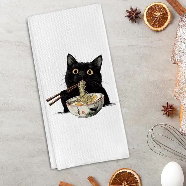Alt view image 3 of 7 - Japanese Gifts Kitchen Towels for Cat Lover, Ramen Cat Gifts Decorative Towels for Bar Kitchen Bathroom