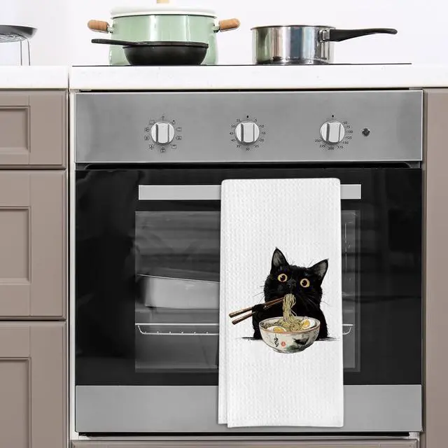 Alt view image 5 of 7 - Japanese Gifts Kitchen Towels for Cat Lover, Ramen Cat Gifts Decorative Towels for Bar Kitchen Bathroom
