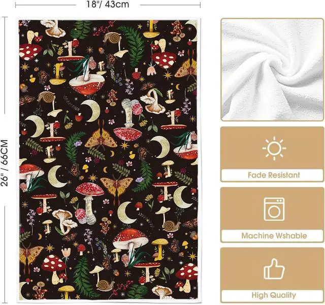 Alt view image 6 of 6 - Artoid Mode Black Modern Mushroom Kitchen Towels Dish Towels, 18x26 Inch Cute Botanic Farmhouse Decoration Hand Towels Set of 2