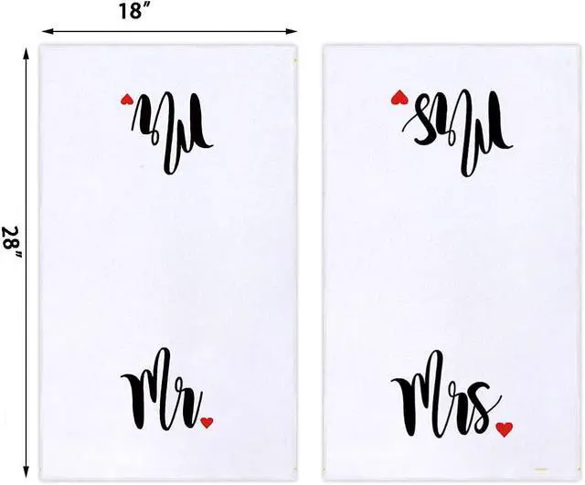 Alt view image 2 of 7 - Mr and Mrs Kitchen Dish Towel 18 x 28 Inch, Couple Newlyweds Tea Towels Dish Cloth for Cooking Baking Wedding or Engagement Gift Set of 2