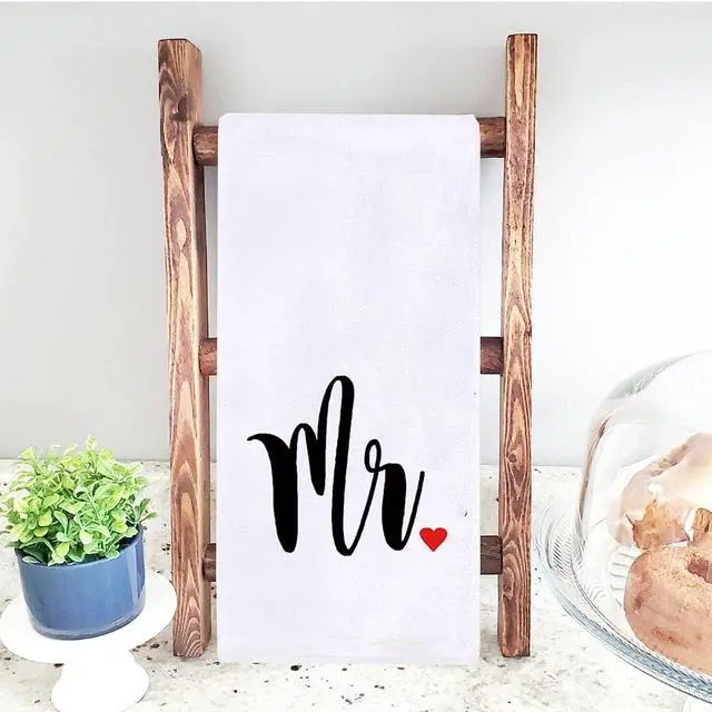 Alt view image 5 of 7 - Mr and Mrs Kitchen Dish Towel 18 x 28 Inch, Couple Newlyweds Tea Towels Dish Cloth for Cooking Baking Wedding or Engagement Gift Set of 2