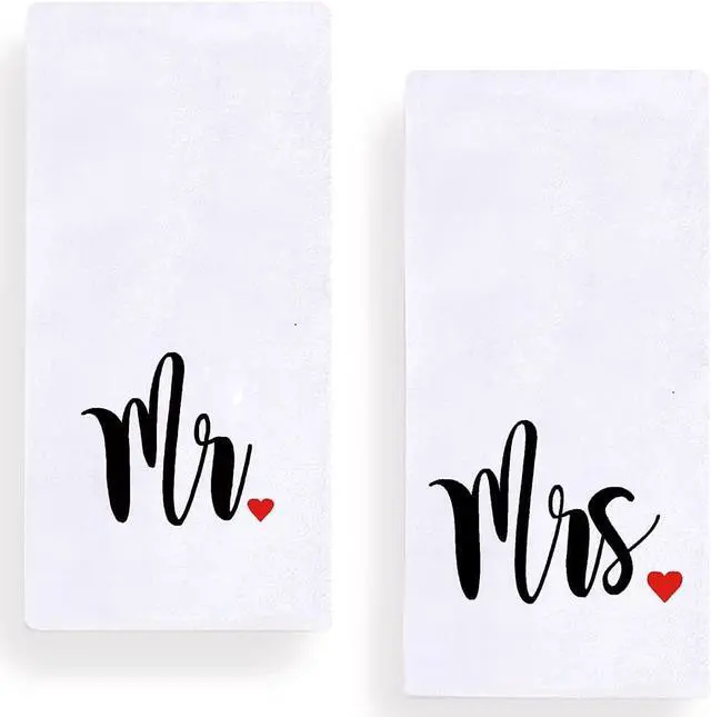 Main image of Mr and Mrs Kitchen Dish Towel 18 x 28 Inch, Couple Newlyweds Tea Towels Dish Cloth for Cooking Baking Wedding or Engagement Gift Set of 2