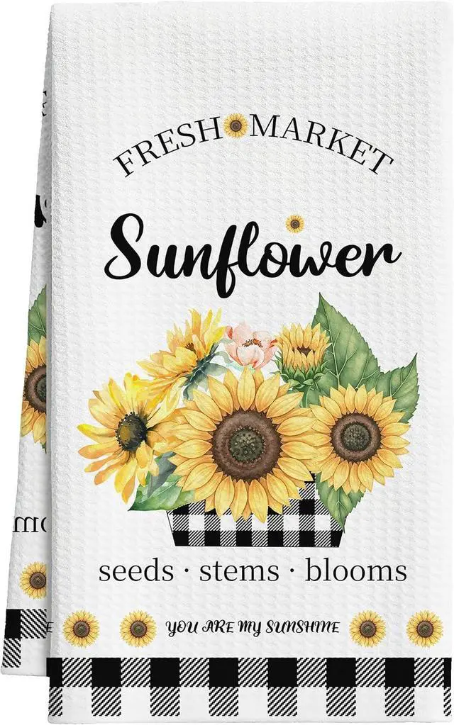 Main image of Sunflower Kitchen Towels, Black White Buffalo Plaid Gifts For Women, 09 | Decorative Retro Floral Tea Hand Towel For Bathroom, Pretty Flower Housewarming Gifts For Holiday Thanksgiving Christmas