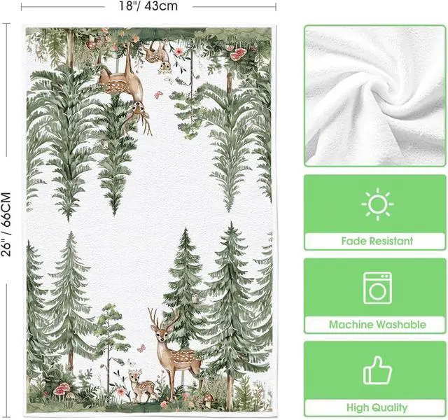 Alt view image 6 of 6 - Artoid Mode Elk Bunny Tree Flowers Spring Kitchen Towels Dish Towels, 18x26 Inch Farmhouse Butterfly Decoration Hand Towels Set of 2