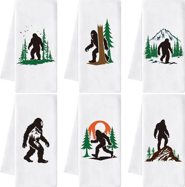 Main image of Funny Gorillas Hand Towel - 6Pcs Forest Mountain Gorilla Theme Kitchen Dishcloths Set Polyester Soft Towels for Bathroom Accessories Home Dining Decor Housewarming Gifts for Men Women