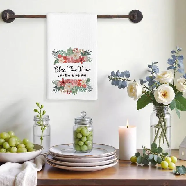 Alt view image 2 of 6 - Bless This Home Bathroom Towels Gifts for New Homeowners, Kitchen Absorbent Towels 2025 Housewarming Gifts Suitable for Men Women 16 * 24in
