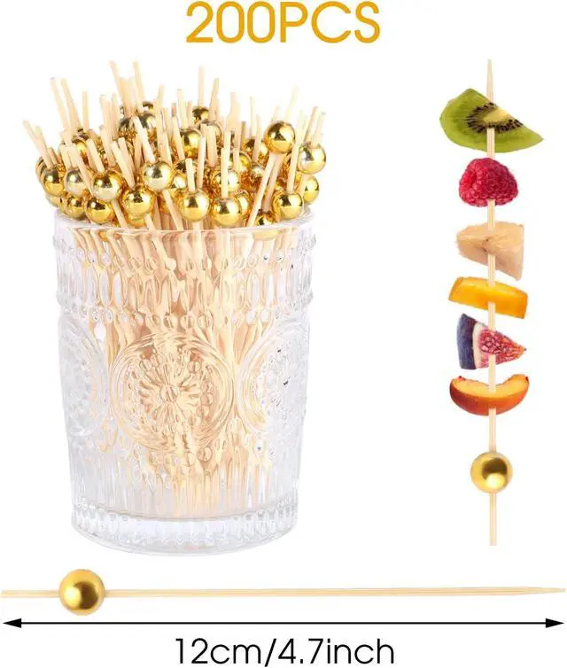Alt view image 2 of 7 - 200 Pcs Cocktail Picks, 4.7 Inch Bamboo Appetizer Skewers, Gold Pearl | Natural Bamboo, Smooth Burr-Free Finish, Pointed Tips, Sturdy 4.7 In Picks For Appetizers, Drinks, Weddings, Parties