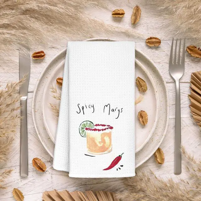 Alt view image 2 of 6 - Margarita Lovers Gifts for Women Decorative Kitchen Hand Towels, 16x24 Inch, Spicy Margaritas Cocktail Dish Tea Towels for Kitchen Bar Cart Pub Decor