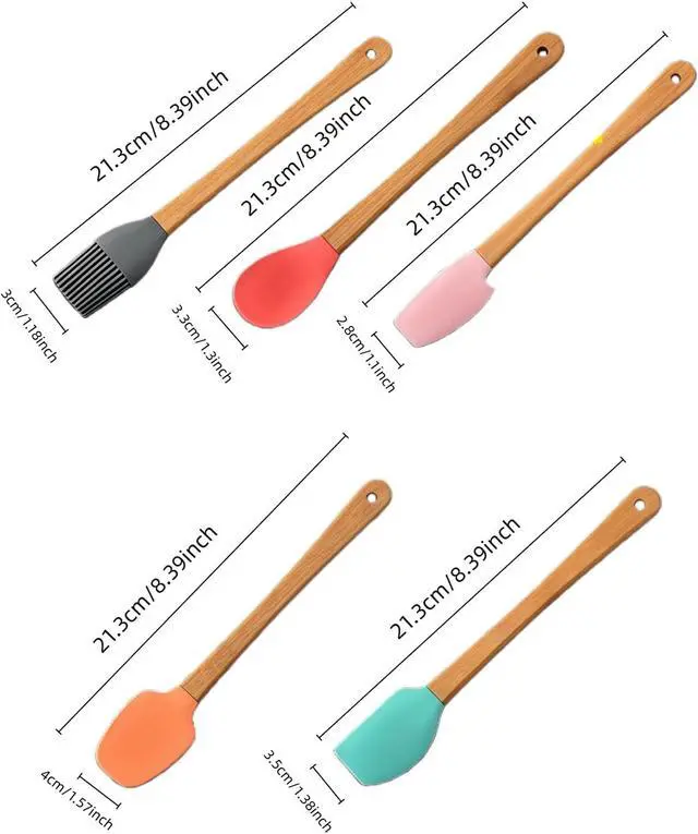 Alt view image 3 of 7 - 5 Piece Silicone Spatulas,Mini Rubber Spatula Bamboo Handle,Heat Resistant Silicone Set,Non-Stick Kitchen Utensils For Baking,Cooking and Stir(colorful)