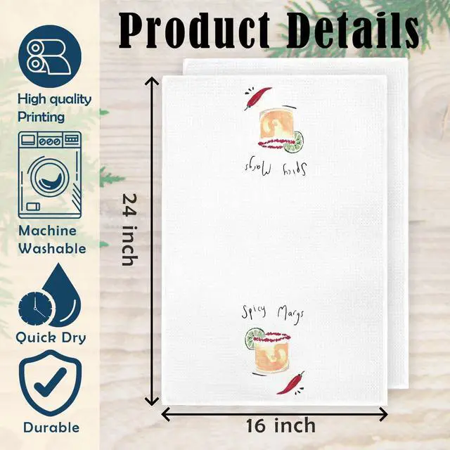 Alt view image 6 of 6 - Margarita Lovers Gifts for Women Decorative Kitchen Hand Towels, 16x24 Inch, Spicy Margaritas Cocktail Dish Tea Towels for Kitchen Bar Cart Pub Decor