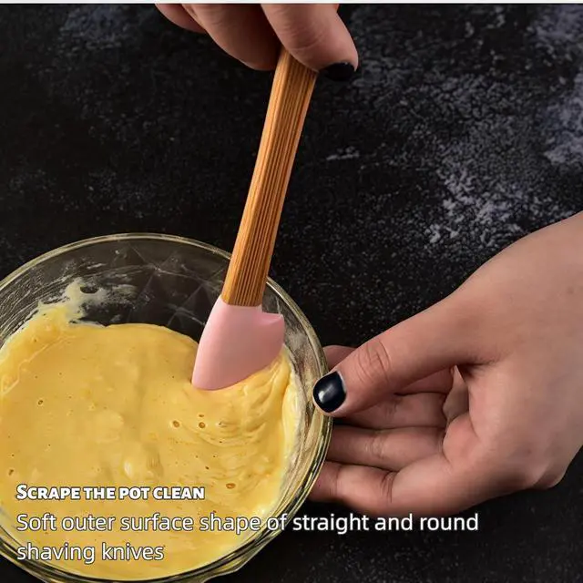 Alt view image 6 of 7 - 5 Piece Silicone Spatulas,Mini Rubber Spatula Bamboo Handle,Heat Resistant Silicone Set,Non-Stick Kitchen Utensils For Baking,Cooking and Stir(colorful)