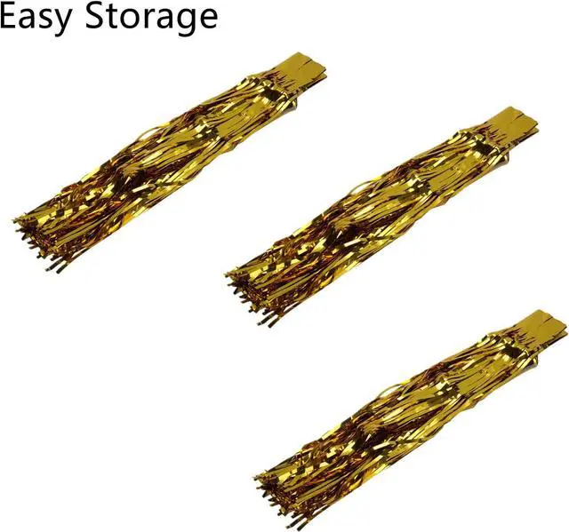 Alt view image 7 of 7 - Yopay 4 Pack Metallic Foil Fringe Table Skirt, Gold Shiny Tinsel Tassle Banner for Mardi Gras, Bridal Shower, Wedding, Party Decoration, 108" X 29"/ Each Table Skirt