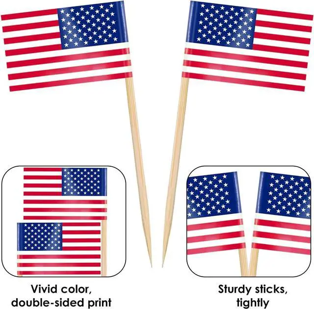 Alt view image 3 of 7 - AhfuLife Toothpick Flags Cocktail Picks, 100/200 Pcs Small Tiny Cupcake Toppers Double-sided (USA, 200)
