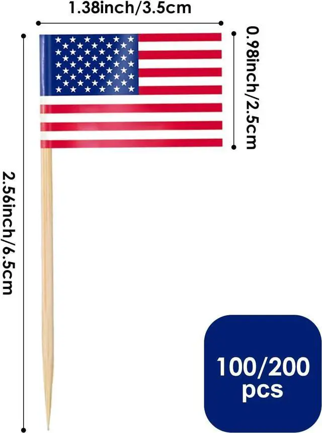 Alt view image 2 of 7 - AhfuLife Toothpick Flags Cocktail Picks, 100/200 Pcs Small Tiny Cupcake Toppers Double-sided (USA, 200)