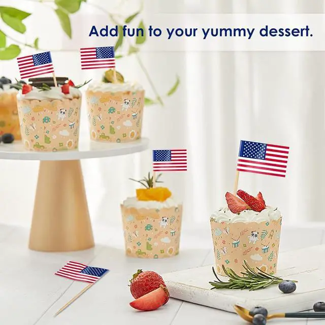 Alt view image 4 of 7 - AhfuLife Toothpick Flags Cocktail Picks, 100/200 Pcs Small Tiny Cupcake Toppers Double-sided (USA, 200)