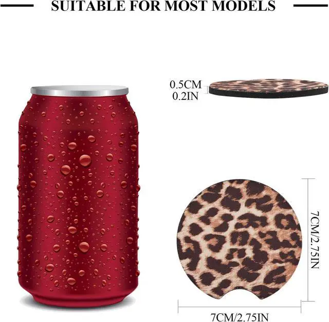 Alt view image 2 of 7 - 4 Pack Car Coasters, 2.75inch Leopard Print Cup Holder Coasters for Car, Neoprene Cup Pad Mat Coaster for Cup Holders for Women