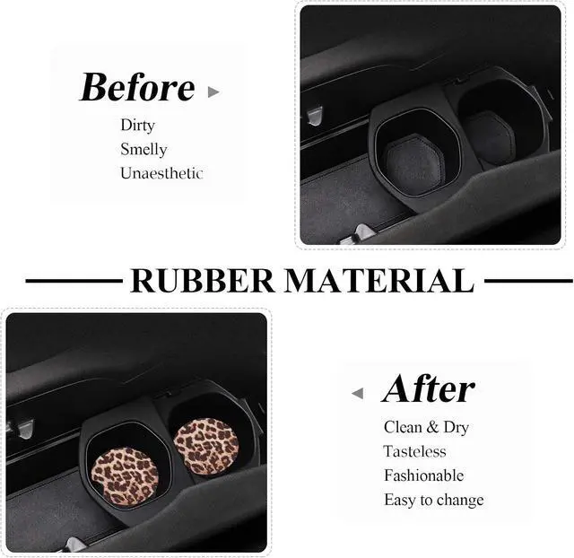 Alt view image 4 of 7 - 4 Pack Car Coasters, 2.75inch Leopard Print Cup Holder Coasters for Car, Neoprene Cup Pad Mat Coaster for Cup Holders for Women