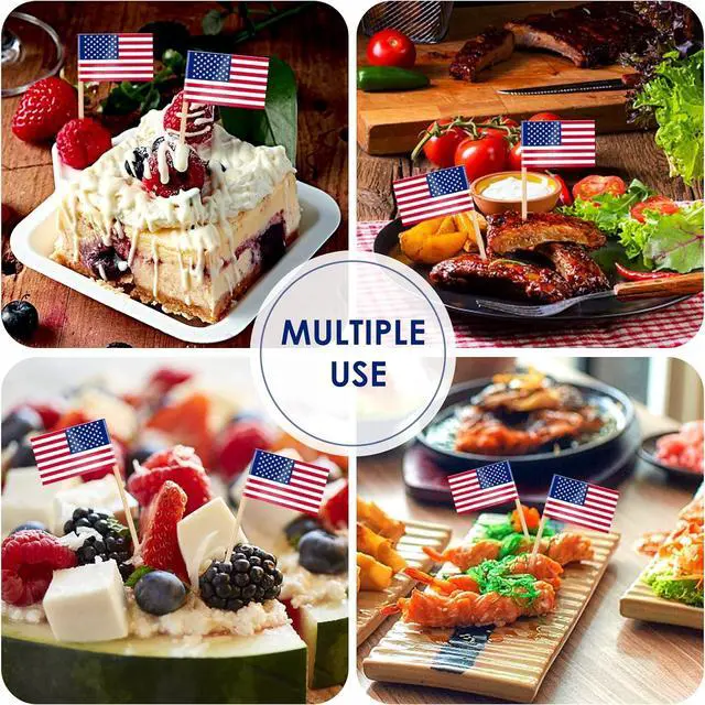 Alt view image 7 of 7 - AhfuLife Toothpick Flags Cocktail Picks, 100/200 Pcs Small Tiny Cupcake Toppers Double-sided (USA, 200)