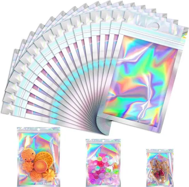 Main image of JETMORE Holographic Bags, 2.4x3.9in Cupcake Packaging, 100 PCS Mylar Bags | Candy bags with front window, resealable bags suit favors, samples and party orders, treat bags for packing and display