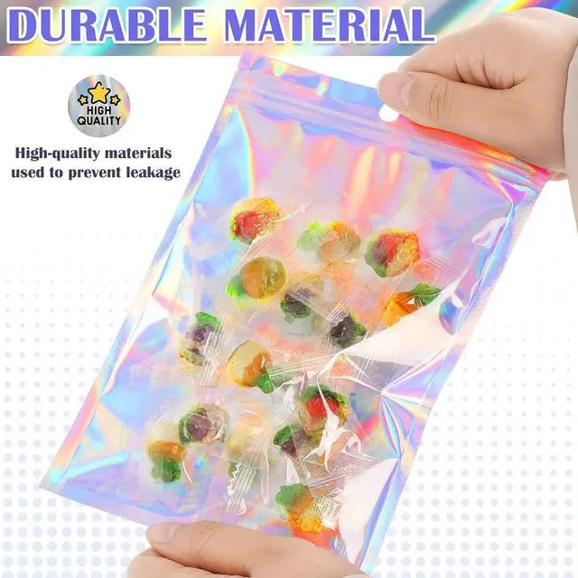 Alt view image 4 of 6 - JETMORE Holographic Bags, 2.4x3.9in Cupcake Packaging, 100 PCS Mylar Bags | Candy bags with front window, resealable bags suit favors, samples and party orders, treat bags for packing and display