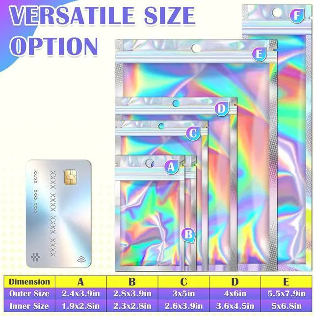 Alt view image 6 of 6 - JETMORE Holographic Bags, 2.4x3.9in Cupcake Packaging, 100 PCS Mylar Bags | Candy bags with front window, resealable bags suit favors, samples and party orders, treat bags for packing and display