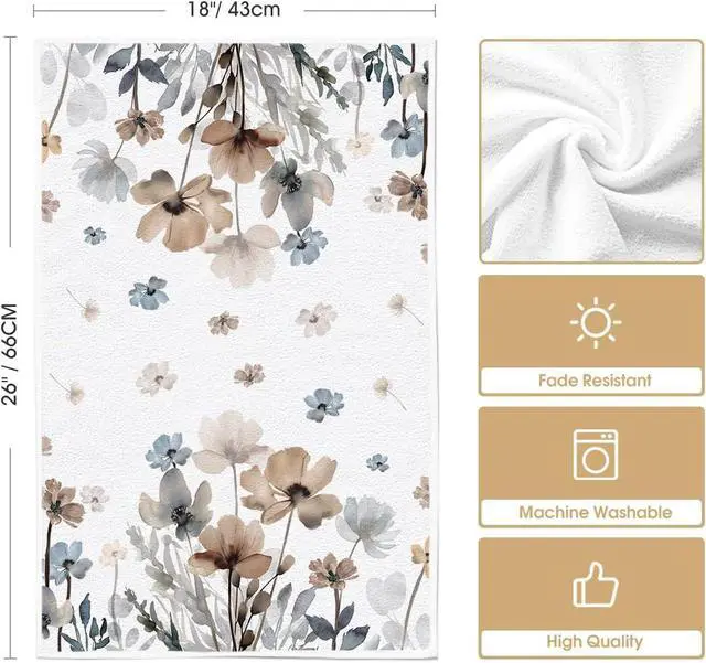 Alt view image 6 of 6 - Artoid Mode Brown Poppy Floral Leaves Spring Kitchen Towels Dish Towels, 18x26 Inch Seasonal Summer Decoration Hand Towels Set of 2
