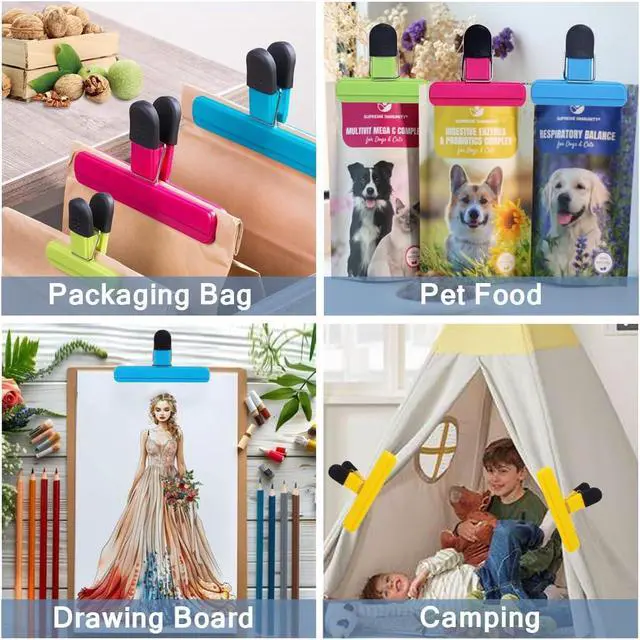 Alt view image 7 of 7 - Chip Bag Clips, 10 Pack Food Bag Clips, Large Bag Clips Kitchen Clips for Food Storage with Air Tight Plastic Heavy Seal Grip (Assorted Sizes and Colors)
