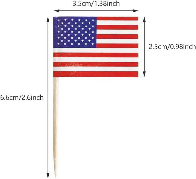 Alt view image 2 of 3 - 100 Pack USA American Flag US Toothpick Flags, Cocktail Picks Mini Stick Cupcake Toppers Country Picks Party Decoration Celebration Cocktail Food Bar Cake Flags (American)